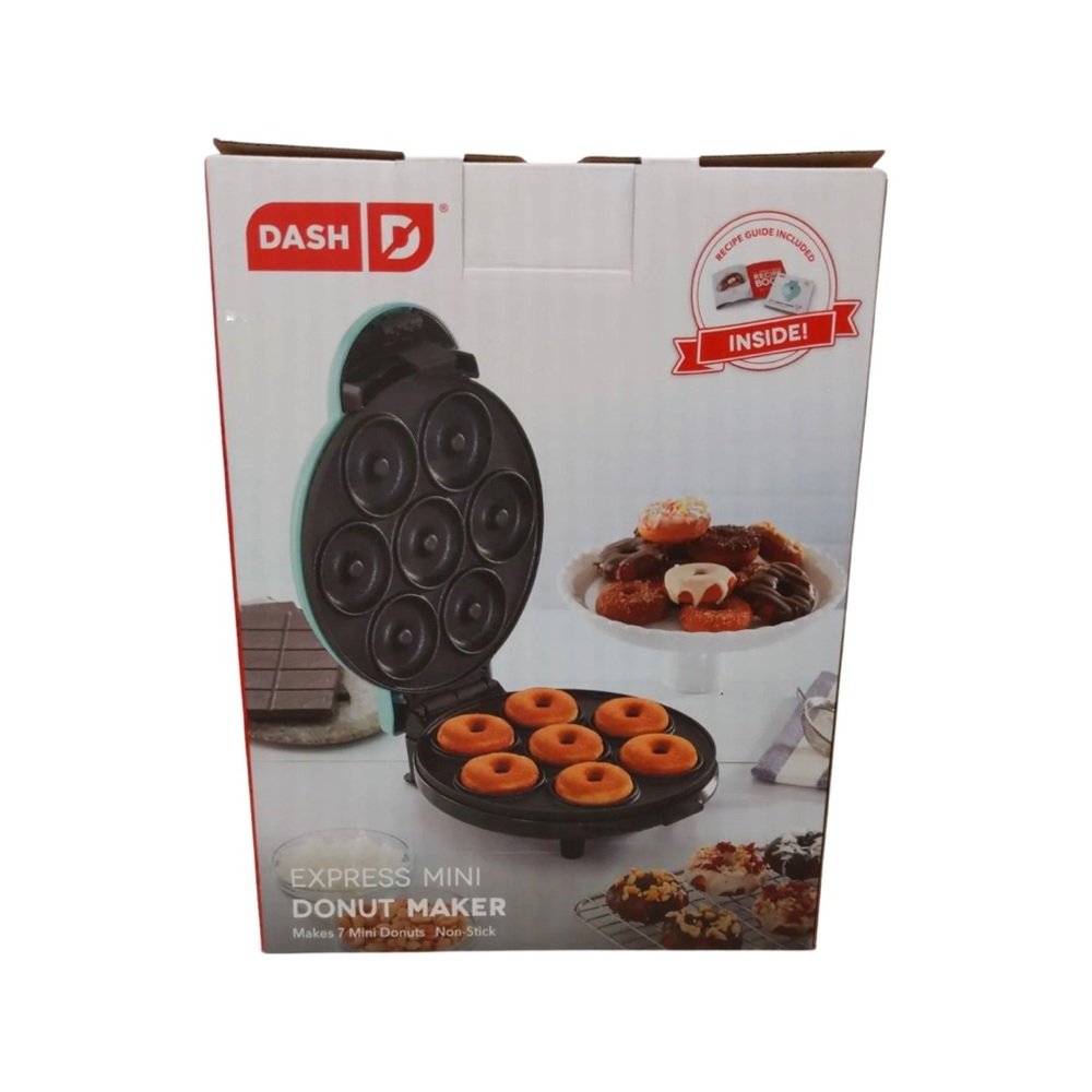 DASH Express Mini Donut Maker Aqua Non-Stick DDM007 Brand New